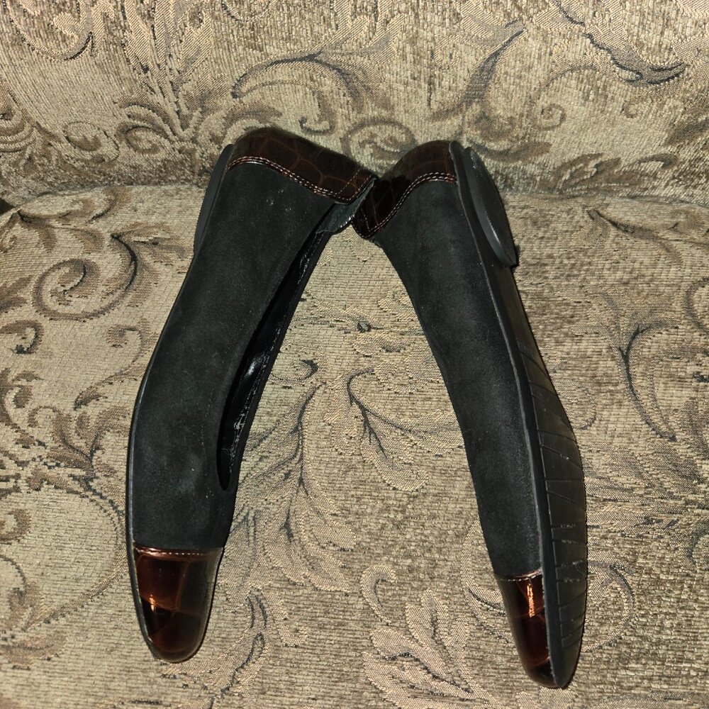 VANELI Womens Sidony Black Suede/copper brown Patent Ballet Flats size 8.5N